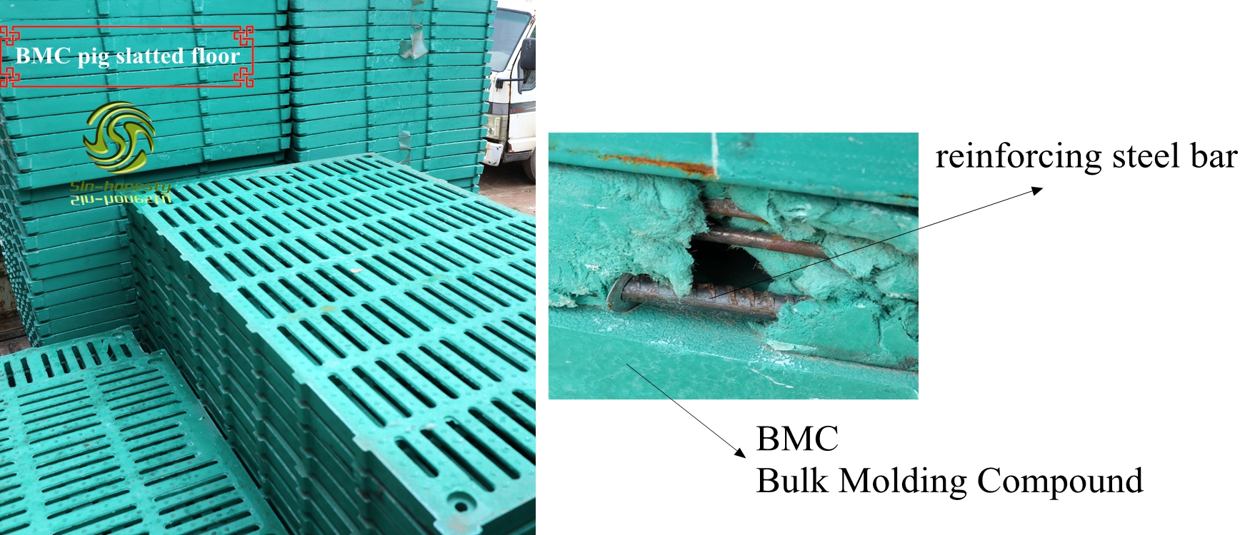 Pig plastic slat composite BMC flooring